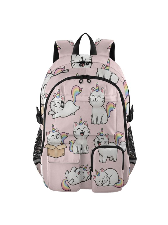 Unicorn Cat Backpack for School 14Laptop Compatible with Reflective Safety Strips