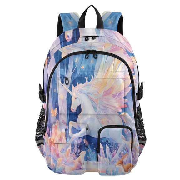 DIXRUYEE Unicorn Crystal Backpack for School 14Laptop Compatible with Reflective Safety Strips