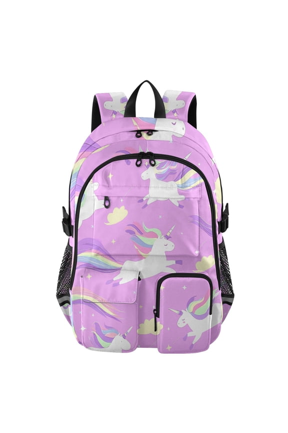 Unicorn Dream Clouds Pattern Backpack for School 14Laptop Compatible with Reflective Safety Strips