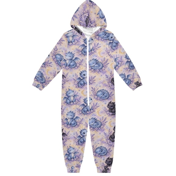 DIXRUYEE Unisex One-piece Pajama Cotton Sleepwear Flower Bed Dragon Pattern Printed