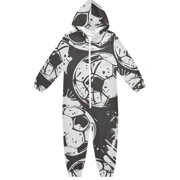 DIXRUYEE Unisex One-piece Pajama Cotton Sleepwear Football Black and White Pattern Printed