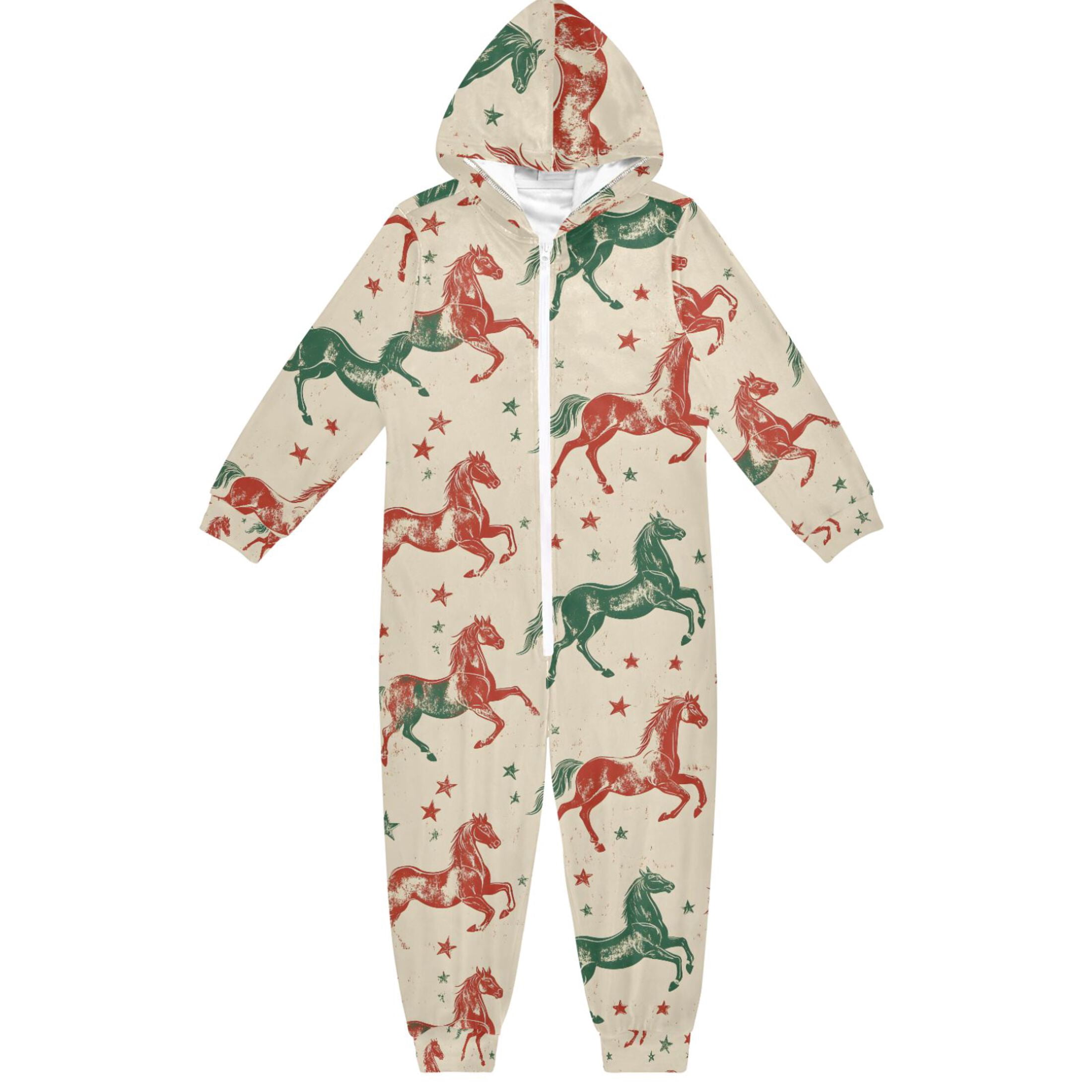 DIXRUYEE Unisex One-piece Pajama Cotton Sleepwear Pattern Horses Stars ...