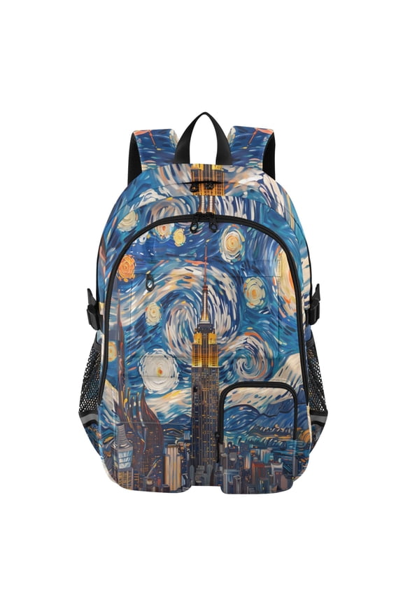 Van Gogh's Starry Night Empire State Building Backpack for School 14Laptop Compatible with Reflective Safety Strips
