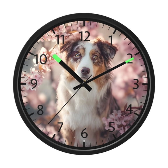 DIXRUYEE Voice Activated LED Night 12in Clock with Airy Blossom Collie Pattern