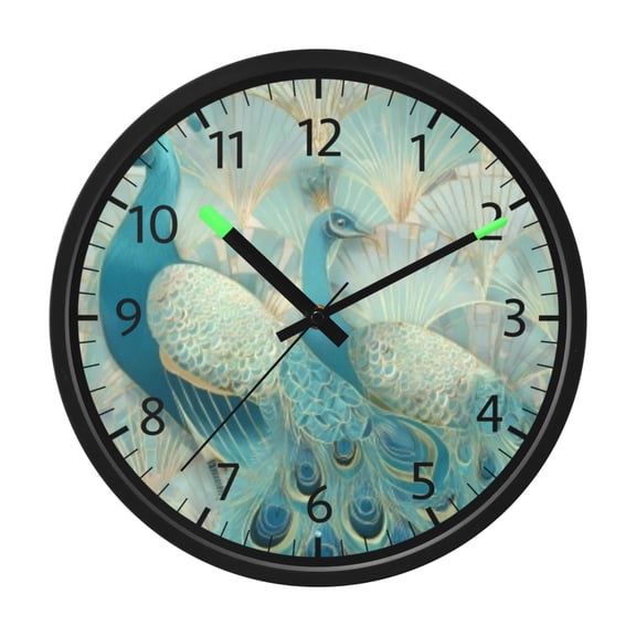 DIXRUYEE Voice Activated LED Night 12in Clock with Art Deco Peacock Duet Pattern