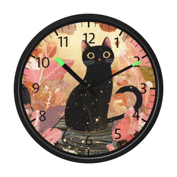DIXRUYEE Voice Activated LED Night 12in Clock with Autumn Black Cat Pattern
