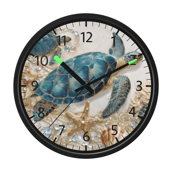 DIXRUYEE Voice Activated LED Night 12in Clock with Azure Jeweled Turtle Pattern