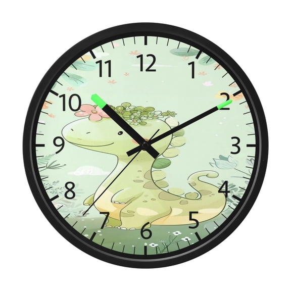 DIXRUYEE Voice Activated LED Night 12in Clock with Blossom Green Dino Pattern