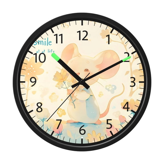 DIXRUYEE Voice Activated LED Night 12in Clock with Blossom Mouses Smile Pattern