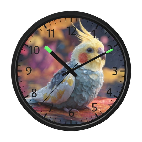 DIXRUYEE Voice Activated LED Night 12in Clock with Blue Cockatiel Pattern