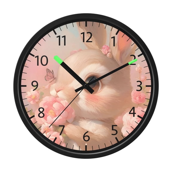 DIXRUYEE Voice Activated LED Night 12in Clock with Blush Bloom Bunny Pattern