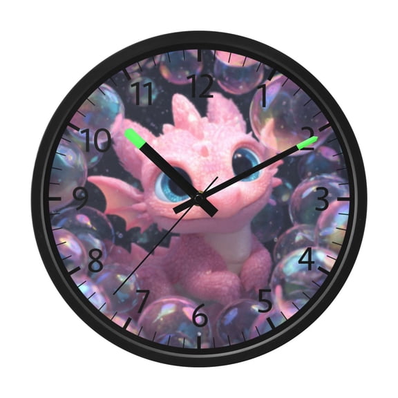 DIXRUYEE Voice Activated LED Night 12in Clock with Bubbly Pink Dragon's Whimsical World Pattern
