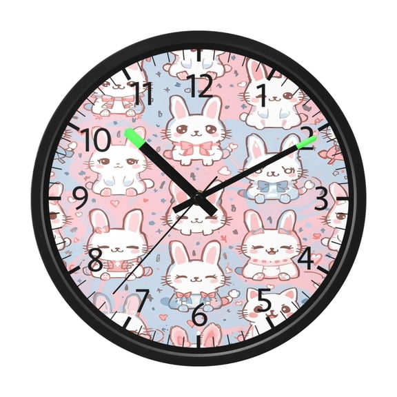 DIXRUYEE Voice Activated LED Night 12in Clock with Bunny Bunch Pastel Parade Pattern