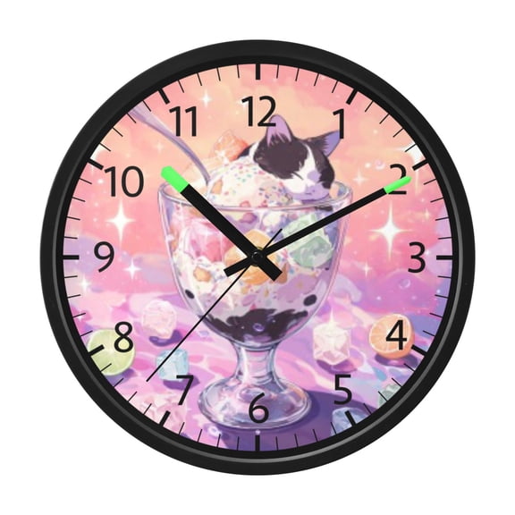 DIXRUYEE Voice Activated LED Night 12in Clock with Cat Dessert Parfait Pattern