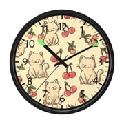 DIXRUYEE Voice Activated LED Night 12in Clock with Cherry Kitten Print Pattern