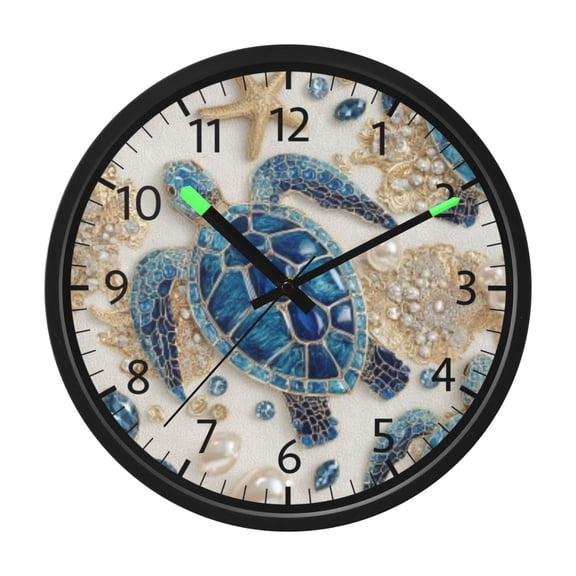 DIXRUYEE Voice Activated LED Night 12in Clock with Cobalt Embellished Turtle Pattern