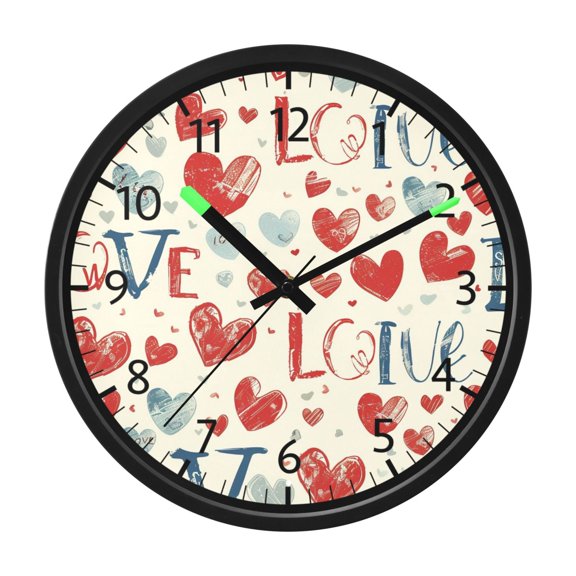 DIXRUYEE Voice Activated LED Night 12in Clock with Colorful Hearts Of Affection Pattern