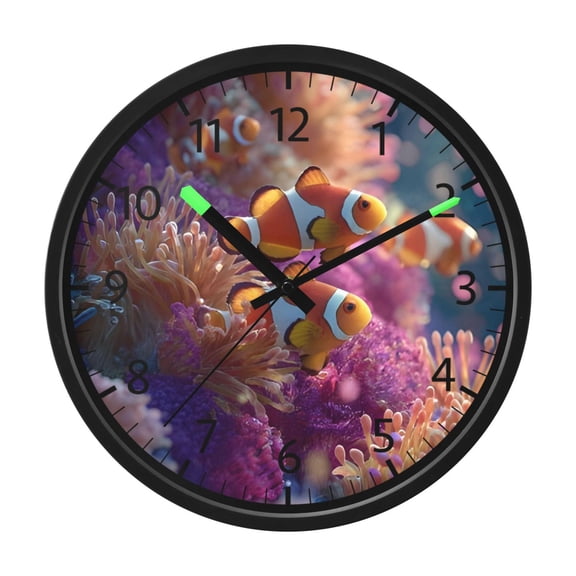 DIXRUYEE Voice Activated LED Night 12in Clock with Coral Clownfish Pattern