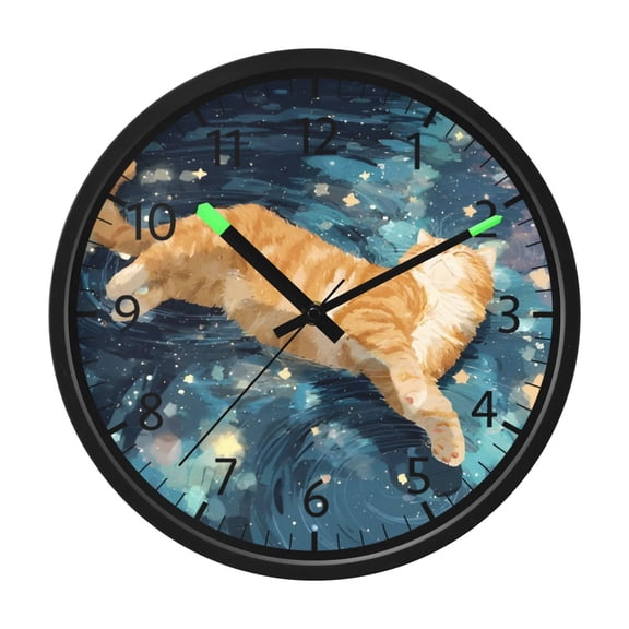 DIXRUYEE Voice Activated LED Night 12in Clock with Cosmic Floating Cat Pattern