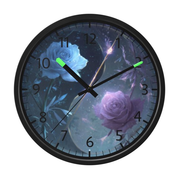DIXRUYEE Voice Activated LED Night 12in Clock with Cosmic Roses Pattern