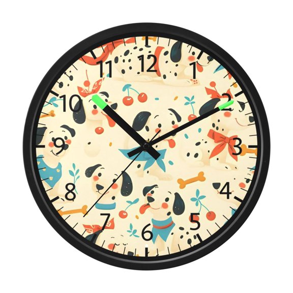 DIXRUYEE Voice Activated LED Night 12in Clock with Dalmatian Cherry Pattern