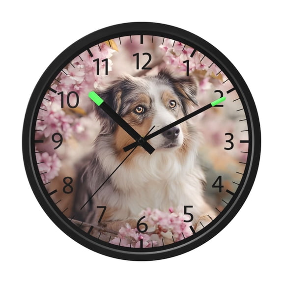 DIXRUYEE Voice Activated LED Night 12in Clock with Dense Blossom Collie Pattern