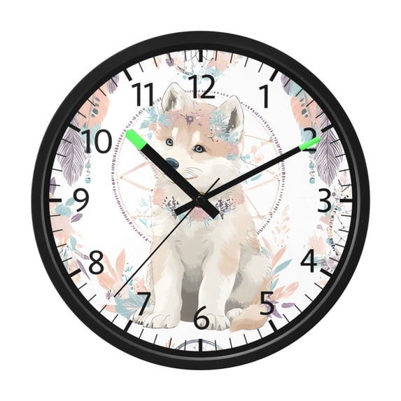 DIXRUYEE Voice Activated LED Night 12in Clock with Dreamcatcher Shiba Pattern