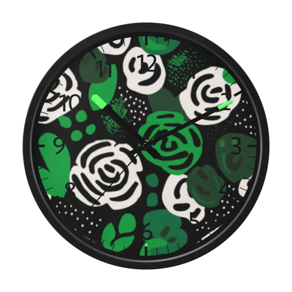 DIXRUYEE Voice Activated LED Night 12in Clock with Emerald Rose Mosaic Magic Pattern