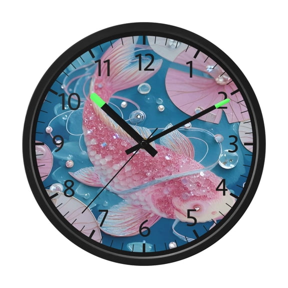 DIXRUYEE Voice Activated LED Night 12in Clock with Fish in Pond Pattern