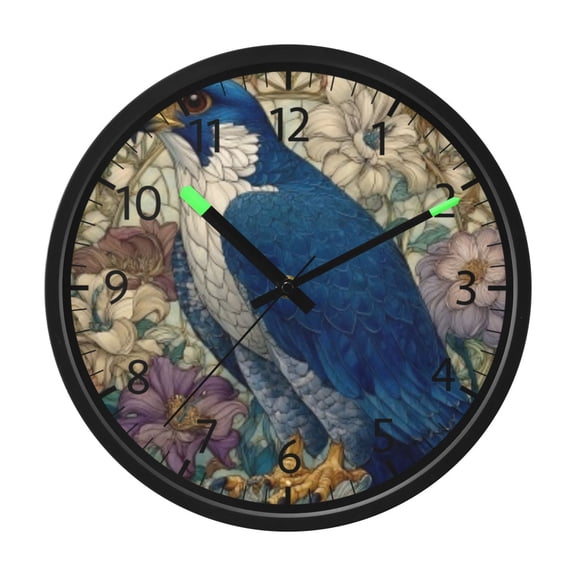 DIXRUYEE Voice Activated LED Night 12in Clock with Floral Blue Falcon Pattern