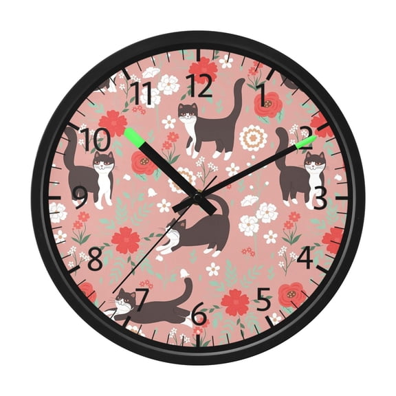DIXRUYEE Voice Activated LED Night 12in Clock with Floral Feline Frolic Pattern