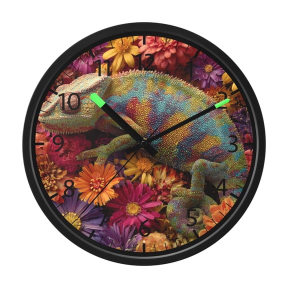 DIXRUYEE Voice Activated LED Night 12in Clock with Floral Rainbow Chameleon Pattern