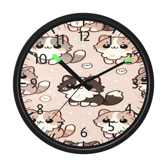 DIXRUYEE Voice Activated LED Night 12in Clock with Furry Kitten Collage Pattern