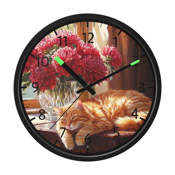 DIXRUYEE Voice Activated LED Night 12in Clock with Gentle Paws and Rich Petals Pattern