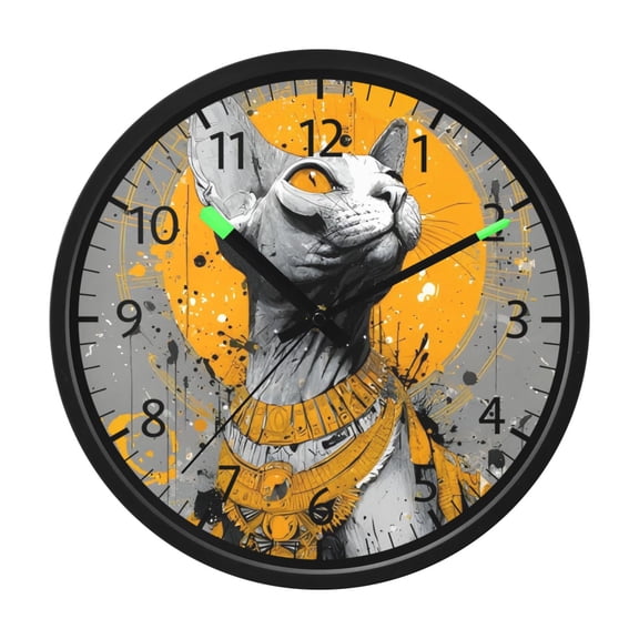 DIXRUYEE Voice Activated LED Night 12in Clock with Gilded Sphynx Pattern