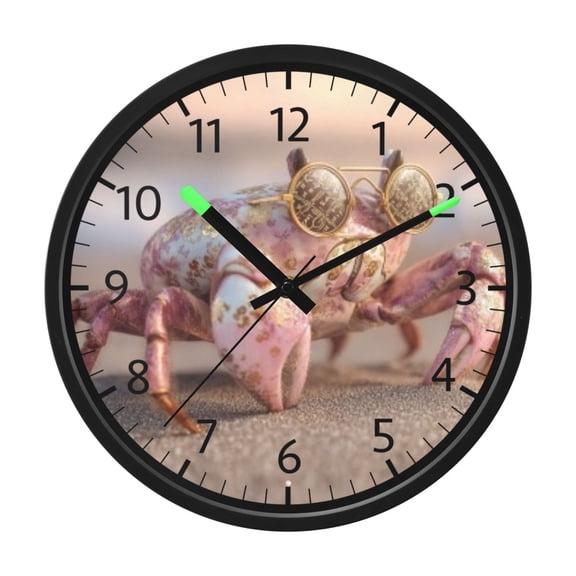DIXRUYEE Voice Activated LED Night 12in Clock with Glass Pink Crab Pattern