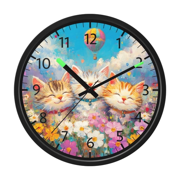 DIXRUYEE Voice Activated LED Night 12in Clock with Happy Trio in A Floral Field Pattern