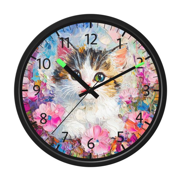 DIXRUYEE Voice Activated LED Night 12in Clock with Kitten Garden Portrait Pattern