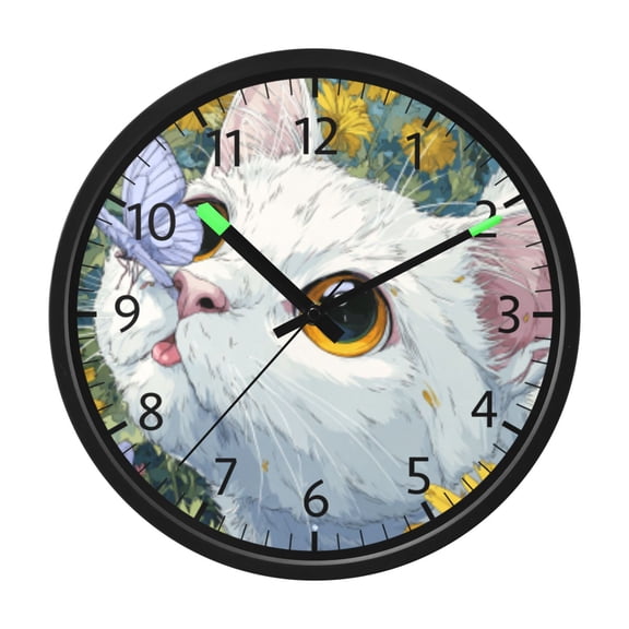 DIXRUYEE Voice Activated LED Night 12in Clock with Kitten's Tender Moment Pattern