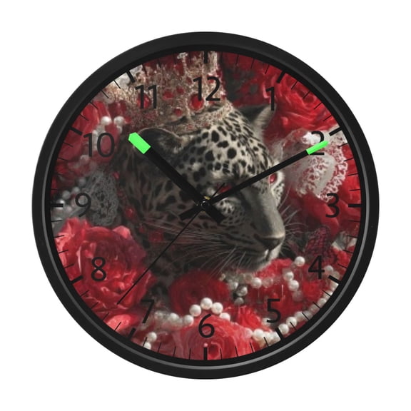 DIXRUYEE Voice Activated LED Night 12in Clock with Leopard Red Roses Crown Pattern