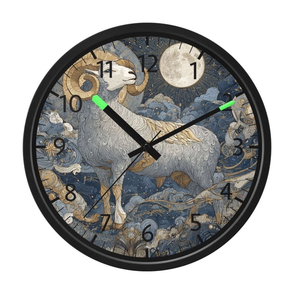 DIXRUYEE Voice Activated LED Night 12in Clock with Lunar Silver Ram Pattern