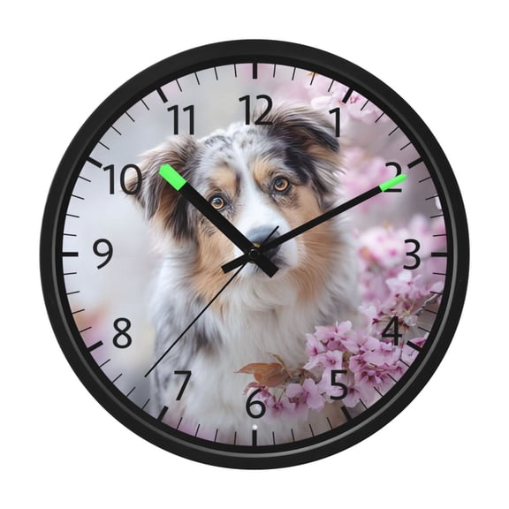 DIXRUYEE Voice Activated LED Night 12in Clock with Pale Blossom Collie Pattern