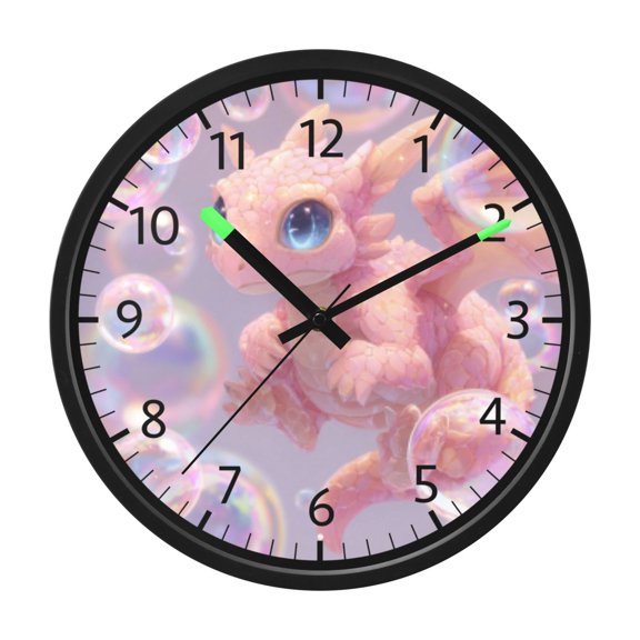 DIXRUYEE Voice Activated LED Night 12in Clock with Pastel Dragon's Bubbly Fantasy Pattern