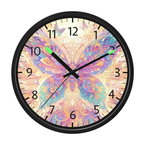 DIXRUYEE Voice Activated LED Night 12in Clock with Pastel Iridescent Butterfly Pattern