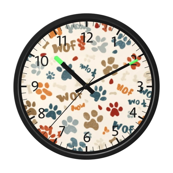 DIXRUYEE Voice Activated LED Night 12in Clock with Pastel Paw Woof Pattern