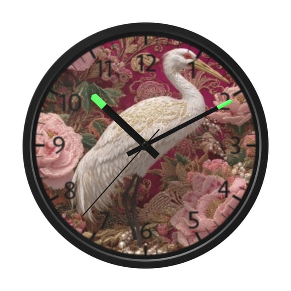 DIXRUYEE Voice Activated LED Night Wall Clock Size:12in Pearl Floral Crane Pattern