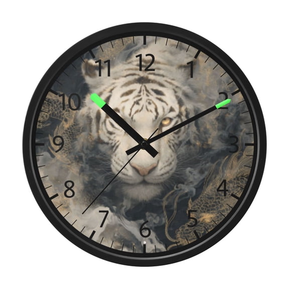 DIXRUYEE Voice Activated LED Night 12in Clock with Phantom White Tiger Pattern
