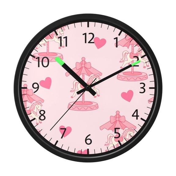 DIXRUYEE Voice Activated LED Night 12in Clock with Pink Carousel Pattern Pattern
