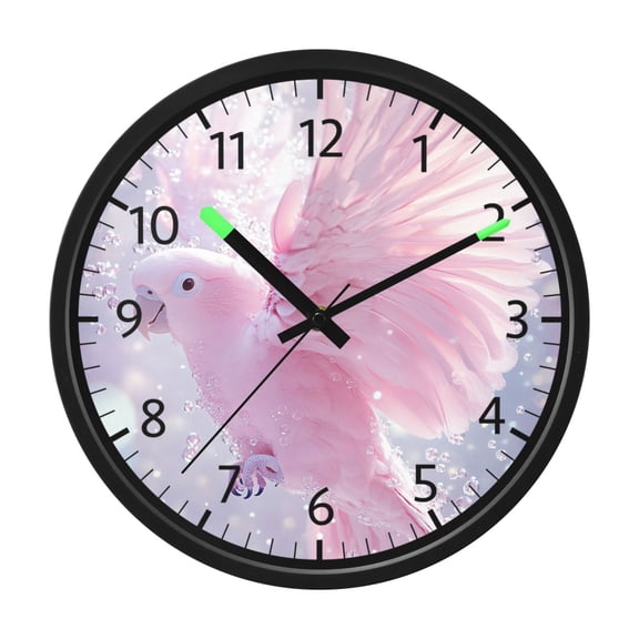 DIXRUYEE Voice Activated LED Night 12in Clock with Pink Feathers and Sparkles Pattern