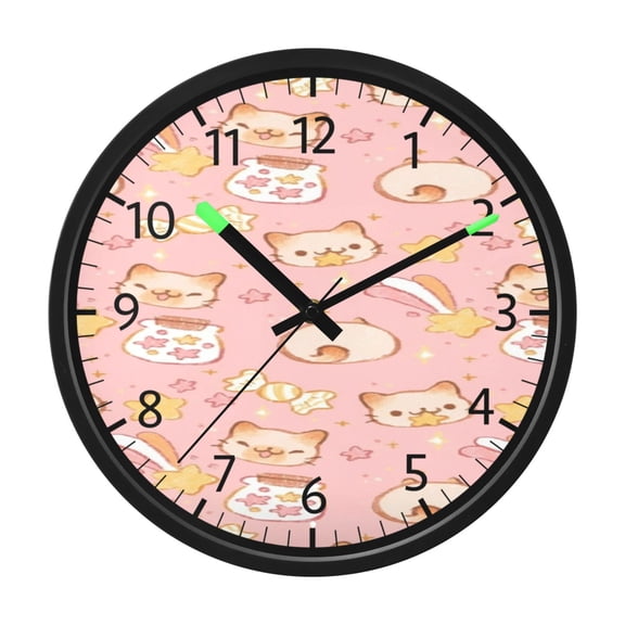 DIXRUYEE Voice Activated LED Night 12in Clock with Pink Kitty Cartoon Delight Pattern